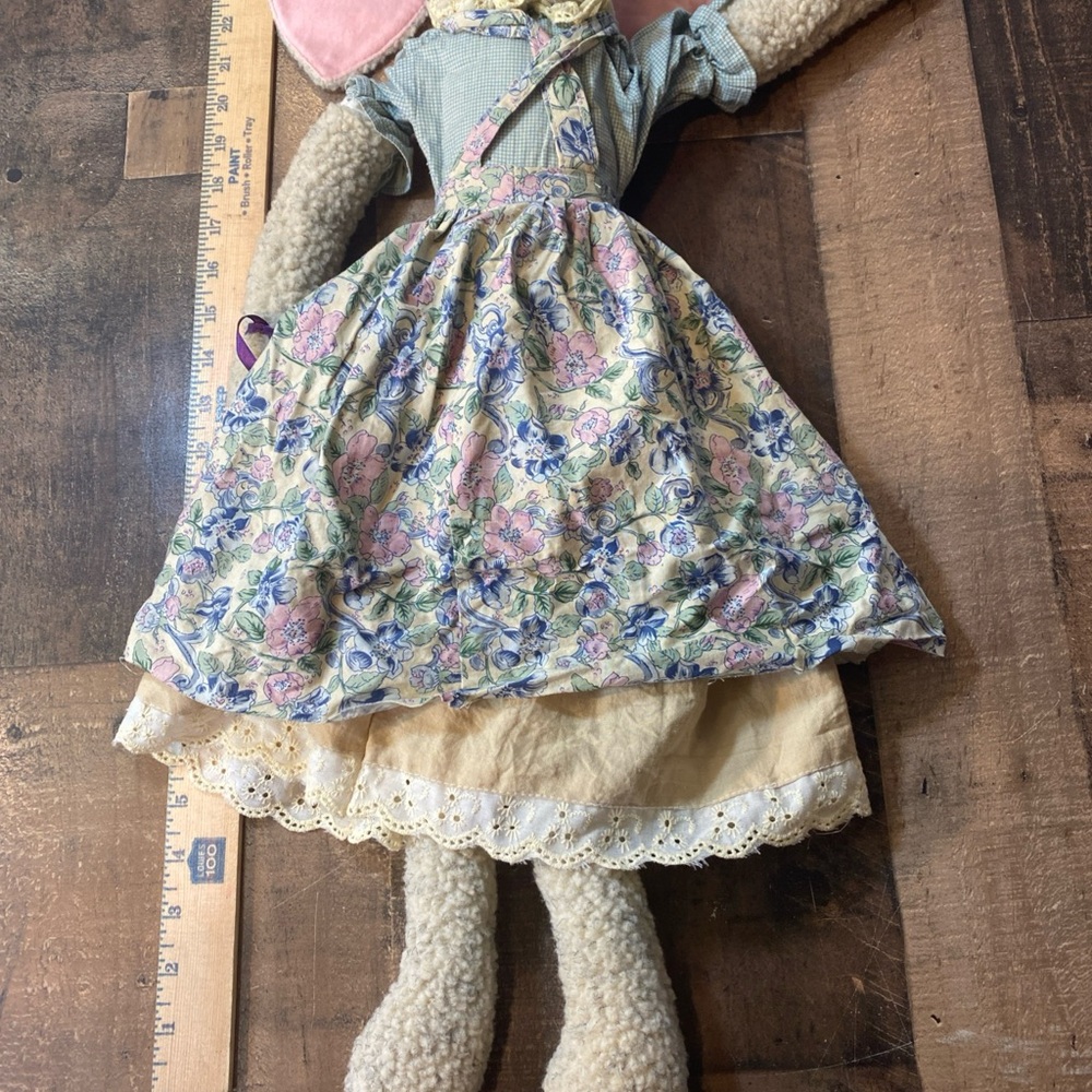 Vintage Enesco Floppy Tompkins Easter Bunny Rabbit Rag Cloth Doll 23” Handmade - Picture 10 of 10